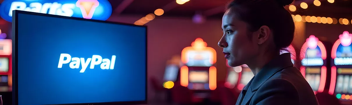 Joueur observant un écran affichant PayPal comme méthode de paiement dans un casino en ligne