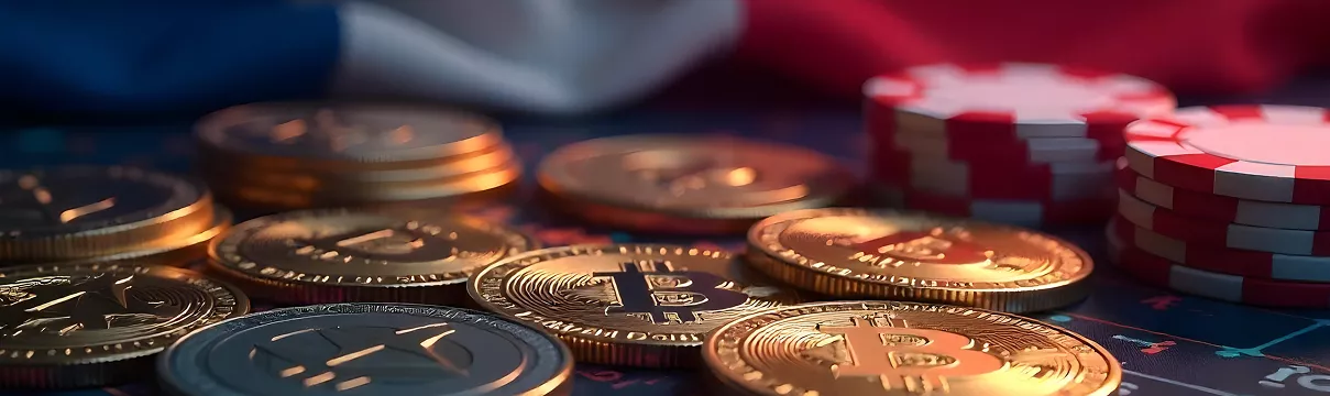 Pièces de Bitcoin empilées représentant les paiements rapides dans les casinos crypto