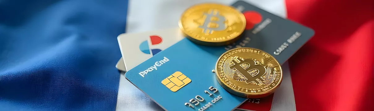 Cartes bancaires et pièces de crypto-monnaie symbolisant les paiements sécurisés via PayPal dans les casinos en ligne